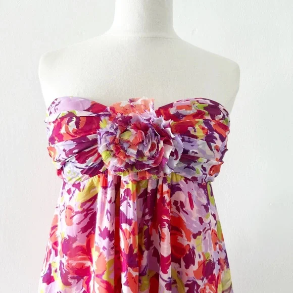 Vintage Y2K Forever 21 Floral Strapless Babydoll Tunic Mini Dress Size Small (S) - Picture 2 of 9